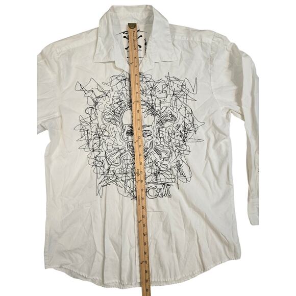 Cult Button Down Collared Skull Art Graphic Men's White Shirt Size XL - Picture 4 of 9